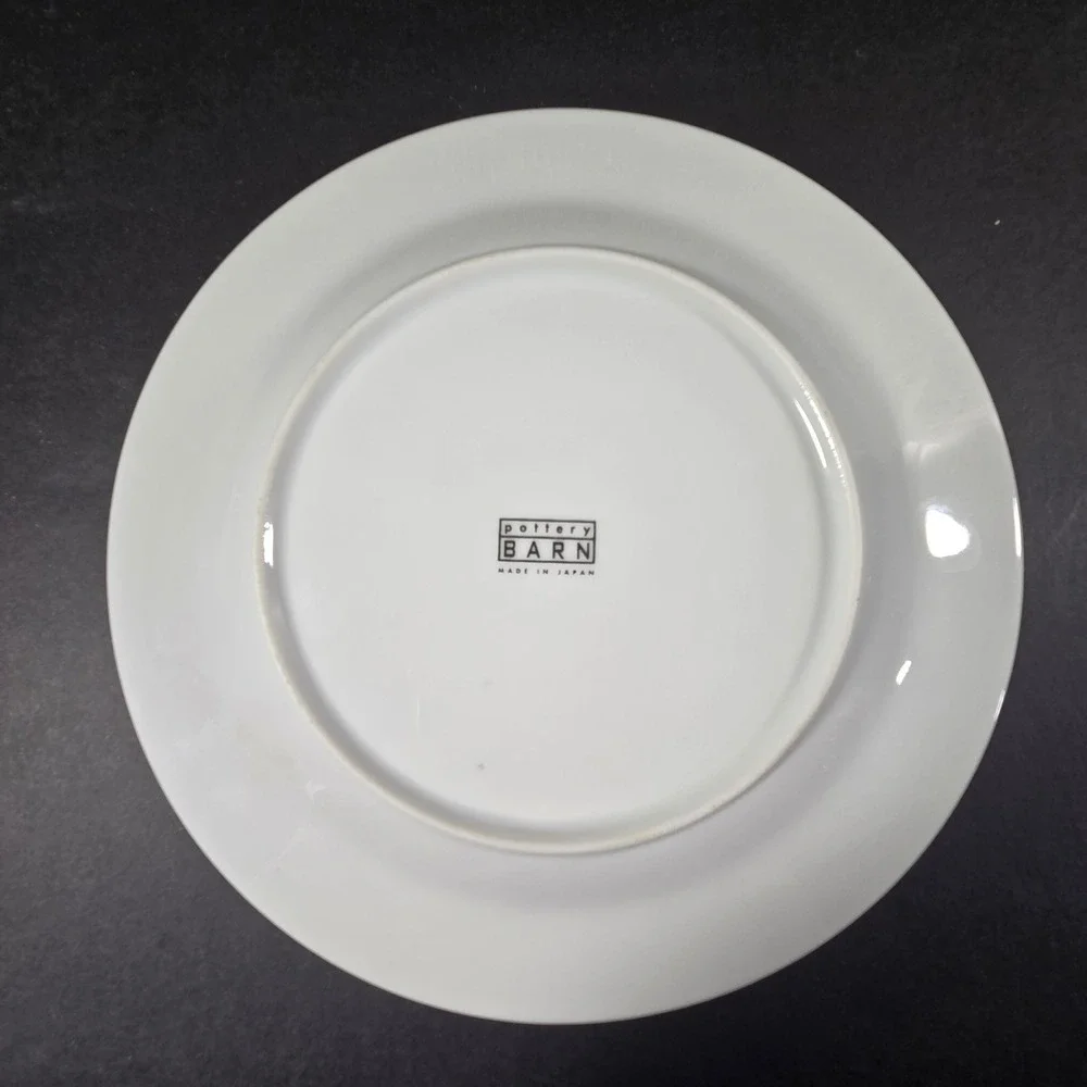 Pottery Barn Salad Plate White Black‎ Grapes Dragonfly Laughter Japan 8
